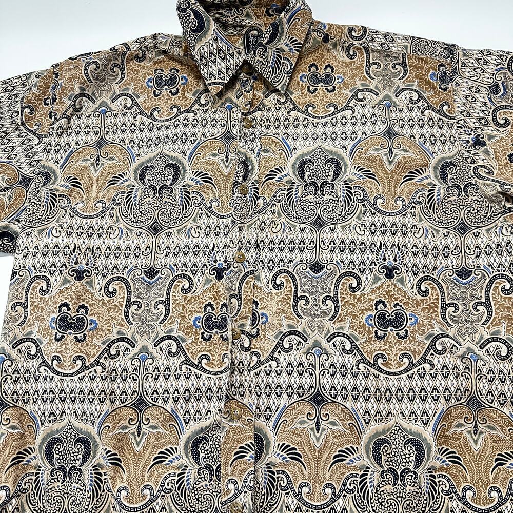 Fresh Groove Mens Shirt size L Brown Short Sleeve Button Up Paisley 100% Cotton - Picture 2 of 8